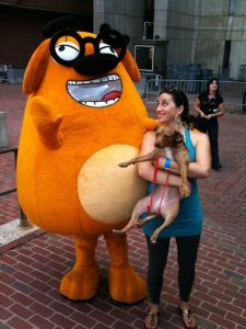 Moksha and Mollie hang with Ruff Ruffman from WGBH@Boston GreenFest